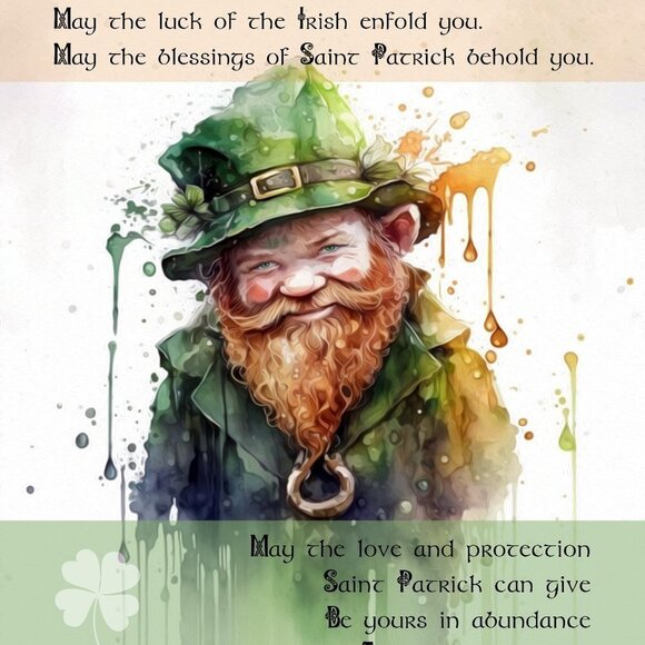 4x6 St. Patricks Day Leprechaun Irish Blessing Watercolor Oil Painting‎ Print - Picture 2 of 10